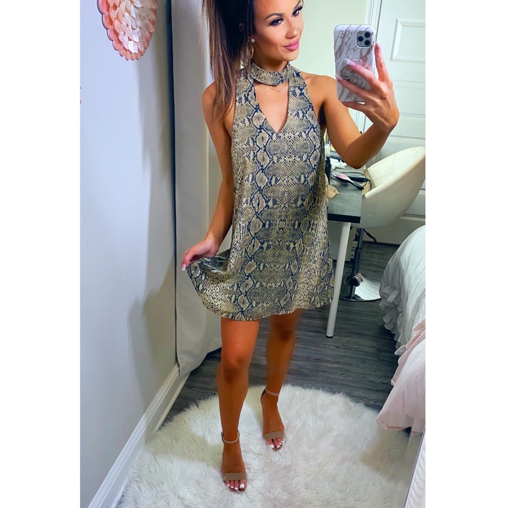 Snake Print High Neck Dress